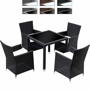 terrasse Noir Ensemble 4 chaises en r&eacute;sine tress&eacute;e table