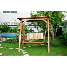 WOODEN PATIO SWING with COVER - Patio Outdoor Garden Furniture Teak Shorea from Swings & Rockers Gliders