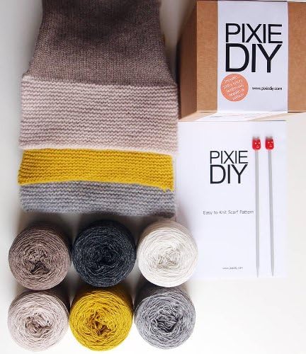 Luxury Scarf Knitting Kit - Soft Brown with a Warm Beige - 100% Soft Lambswool