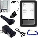 Premium Barnes and Nobles Nook eBook Reader Bundle Pack: High Grade Black Silicone Skin Gel Cover Case, eBook Bright LED Light, USB Data Charging Cable, USB Car Charger, USB Wall/Travel Charger, and Free Carabiner Key Chain