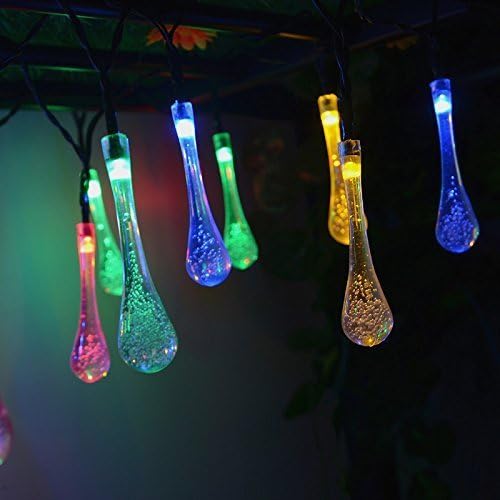 BESTECHNO Solar Christmas Lights 19.7ft 6m 30 LED 8 Modes Water Drop Solar Fairy String Lights for Outdoor, Gardens, Homes, Wedding, Christmas Party, Waterproof