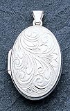 Sterling Silver Scroll Oval Locket with 20 inch Sterling Silver Chain