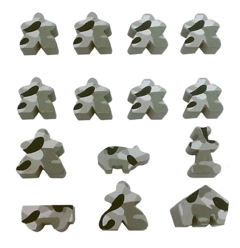 Alpine Grey Camo Set of 14 Carcassonne Meeples (8 Meeples, 1 MegaMeeple, 1 Builder, 1 Pig, 1 Mayor, 1 Cart, 1 Barn)