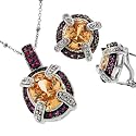 C.Z. Citrine Ruby Sterling Silver Pendant Earrings Set