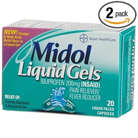 Midol Liquid Gels, 20-Count Liquid Filled Capsules (Pack of 2)