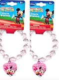 Includes 2!!! Disney Minnie Mouse & Daisy Pink Crystal Bead Best Friends Bracelet w/Dangle Heart Charm by Jersey Bling
