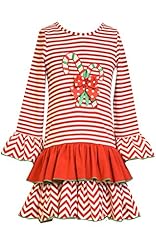 Girls Round Neck Bell Sleeves Long Sleeves Chevron Print Applique  Tiered Knit  Dress With a Bow(s)