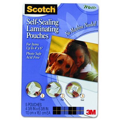 Scotch 4 x 6 Self-Sealing Laminating 9.6 Mils Pouches , 5 Count - Clear Matte Sold as 2 Packs of - 5 - / - Total of 10 Each