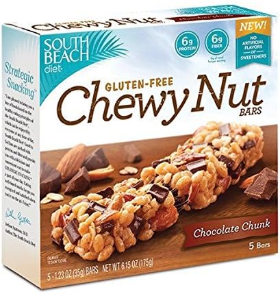 South Beach Diet Gluten Free Chewy Nut Bar, Chocolate Chunk, 1.23 Ounce, 5 Count (Pack of 4)