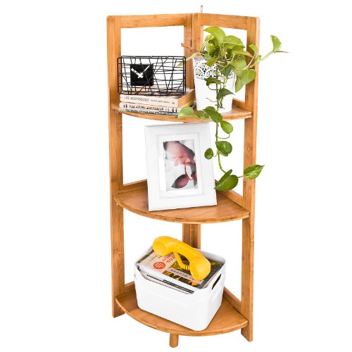 Étagère d'angle pliable de 3 étages en Bambou, Rangement FRG14-N