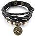 INBLUE Men,Women's Alloy Genuine Leather Bracelet Bangle Cuff Black Gold Tone Horoscope Zodiac Bead Adjustable
