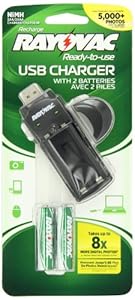 Rayovac Everyday-Use 2 Position USB Charger with 2 AA OPP Low Self Discharge NiMH batteries