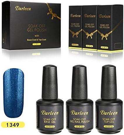 Darleen Soak Off Gel Nail Polish with Top Base Coat Kit Glitter UV LED Bling Gelish series 1349 Caution