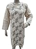 Indian Kurta Dress Beige Chikan Embroidered Cotton Kurti