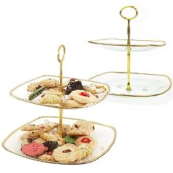 Handmade Colin Cowie 2 Tier Glass Server with Gold Trim (fls)
