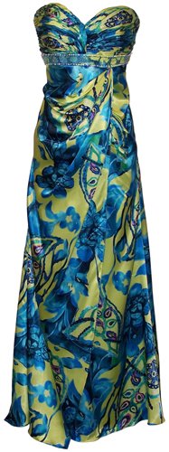 Paisley Floral Print Satin Beaded Formal Gown Prom Dress