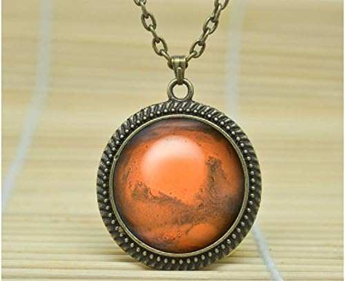 MagicalYeah Geekery Science Necklace Planet Mars Pendant Galaxy Necklace Universe Pendant Glass Cabochon Necklace A0987