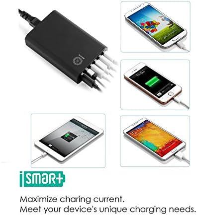 Nozza® 50W Family-Sized 6-Port High Speed Desktop USB Wall Charger Travel Power Adapter for iPhone 6 Plus 5S 5C 5 4S, iPad Air Mini, Samsung Tablets, Galaxy S5 S4 S3, Galaxy Note 4 3 2, LG G3, Smartphones, Tablets, iPods, Most Other 5V USB-Charged Devices (Black)