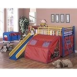 Multicolor Bunk Bed with Slide and Tent