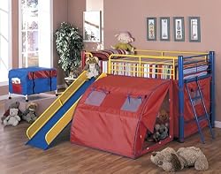 Coaster Bunk Bed with Slide and Tent, Multicolor