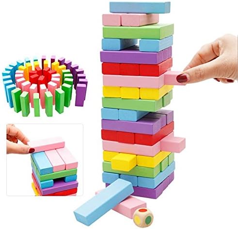 AugenblickTM Classic Colorful Wooden Tumbling Tower Blocks Drinking Jenga Game - 48 pieces
