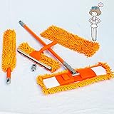 Crystalman Orange Microfiber Flip mop home office floor clean adjustable length combine with glass cleaner squeegee function mop