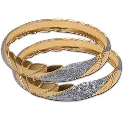 Gold and Rodium Plated Bangle Bracelets Pair Costume Jewelry from India Unique Gift for Her 2.3 inches