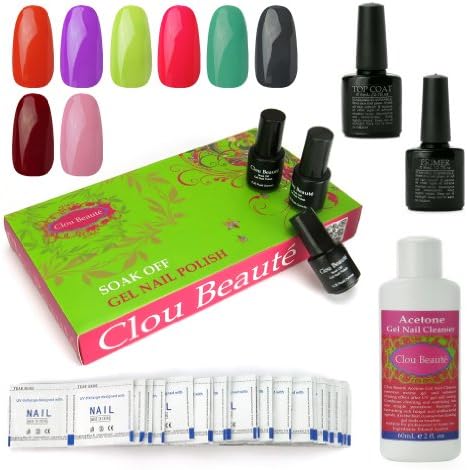 Clou Beaute 8 Bottle x 5ml Gelish Soak Off Color UV Gel Nail Polish Shellac Lady Gift Cleanser Plus Remover BT Coat Set CB NAIL-094(SONP021)
