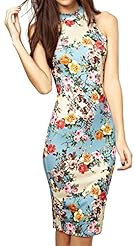 Floral Print Sheath Summer Sleeveless Tank Midi Dress 
