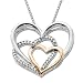 XPY Sterling Silver and 14k Pink Gold Diamond Triple Heart Pendant Necklace, 18