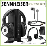 Sennheiser RS-170 Digital Wireless Headphone with Dynamic Bass and Surround Sound with Sony Studio Series Headphones and Sennheiser Earbud Headphones + Accessory Kit