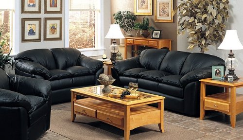 2 PCs Casual Style Black Leather Sofa and Loveseat Set