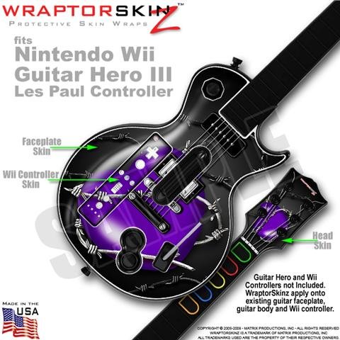 Barbwire Heart Purple Skin by WraptorSkinz TM fits Nintendo Wii Guitar Hero III (3) Les Paul Controller (GUITAR NOT INCLUDED)