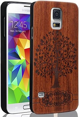 Samsung Galaxy S5 Case,galaxy S5 Wood Case, YFWOOD(TM) Unique Flower Pattern Design Wooden [Outside Shell] Bumper Hard Back Protective Cover Case Slim Fit for Galaxy S5 (Sunflower 1)