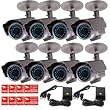VideoSecu 8 Pack Infrared Night Vision Outdoor 1/3" Sony CCD Security Cameras Weatherproof 3.6mm Wide View Angle Lens 26 IR Leds for CCTV DVR Home Surveillance System with Power Supplies W26