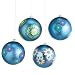 SET of 4 Blue Snowflake and Flower Pattern Glass Ball Christmas Ornaments 6