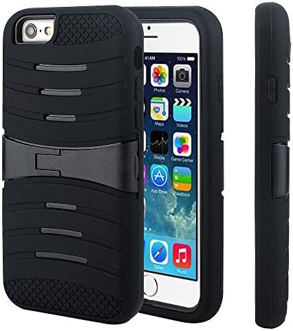 iPhone 6 Case, RuvTech, ARMOR SHELL iPhone 6 Case / iPhone Armor Case | Case for iPhone 6, Double Layer Shock Absorbing Cover / Protection [Heavy Duty] Premium Dual Layer / Armor Case / With stand, Retail Packaging - Black / Black (Black/Black)