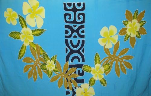 Womens Handpainted Plumeria Tapa Band Sarong Swimsuit Cover Up Turquoise Full