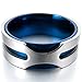 INBLUE Men's 8mm Stainless Steel Ring Band Silver Tone Blue Wedding