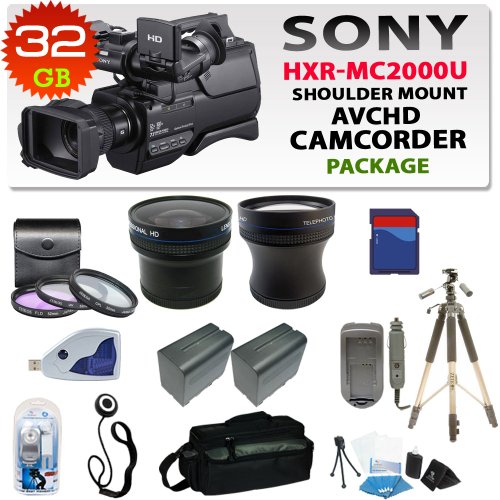 Sony Hxr-mc2000u Shoulder Mount Avchd Camcorder with 32gb Sdhc Memory , 2 Extra Replacement Batteries, 3 Extra Lens, Hdmi, Deluxe Soft Carrying Case, Aluminum Tripod & Much More