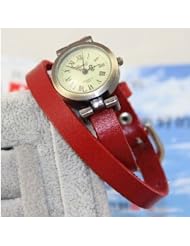 KANO BAK(TM) Red Color Fashion Weave Wrap Around Leather Retro Bracelet Woman Girl Man Bo Wrist Gift Watch
