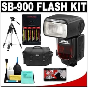 Nikon SB-900 Speedlight Flash + AA Batteries with Charger + Tripod + Nikon Bag for Nikon D5000, D3000, D700, D300s, D300, D200, D90, D60, & D40 Digital SLR Cameras
