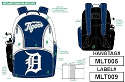MLB Back Pack - Blue and White Detroit Tigers Backpack with Team Logo and Water Bottle