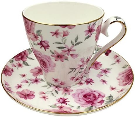 Jsaron Vintage Flower Tea Coffee Cup with Spoon and Saucer Set Coffee Mug,Pink by Jsaron