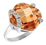 Sterling Silver Ladies' Ring, w/ 17 mm Cushion Cut Synthetic Orange Sapphire, 11/16 18 mm wide
