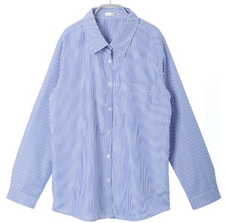 (Clack) レディース / シャツ 長袖 ストライプ 柄 チュニックシャツ 羽織り ブラウス トップス 軽 アウター ブルー S M L LL FREE