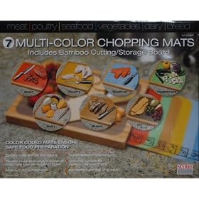 7 Multi-Color Chopping Mats with Bamboo Cutting and Storage Board by Seville Classics