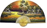 Large 60 Folding Wall Fan -- Golden Village -- Original Hand-painted Wall Art