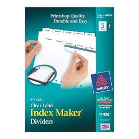 Avery Index Maker Clear Label Dividers with White Tabs, 5.5 x 8.5 Inches, 5 Tabs, 1 set (11426) by 