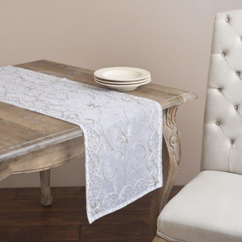 Elegant Hand Beaded Decorative Rectangular Table Runner, Silver Color, 3 Sizes Available (16"x36")